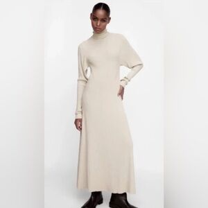 Zara Cream Turtleneck Maxi Dress